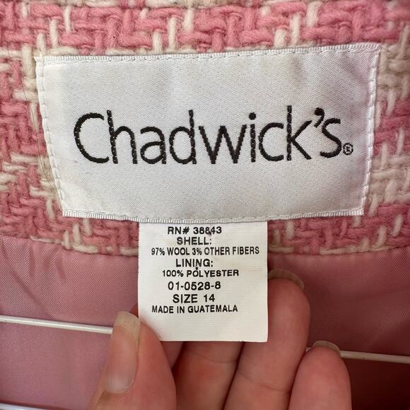 Vintage Chadwicks Houndstooth Over Coat Double Breasted Size 14 - Picture 8 of 9